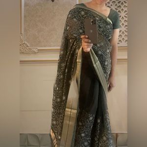 Moslin saree with embroidery works